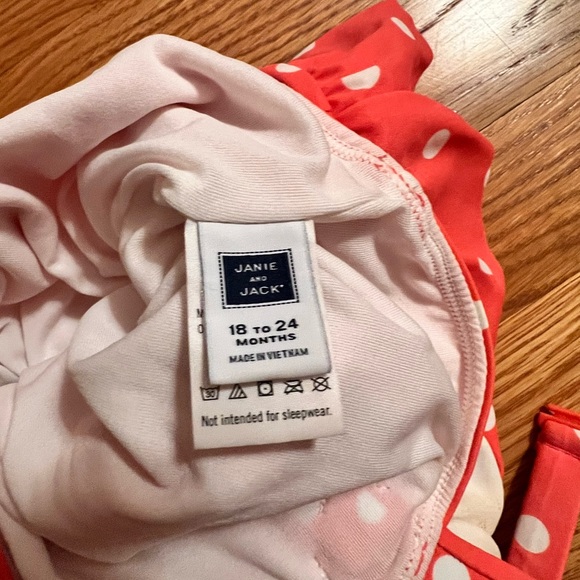 Janie & Jack little girls coral polka dot bathing suit - Picture 4 of 4